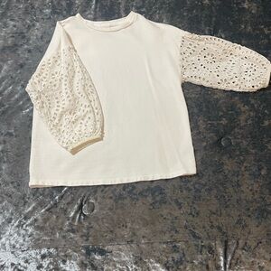 a new day Cream Crew Neck Sweater with Lace Sleeves